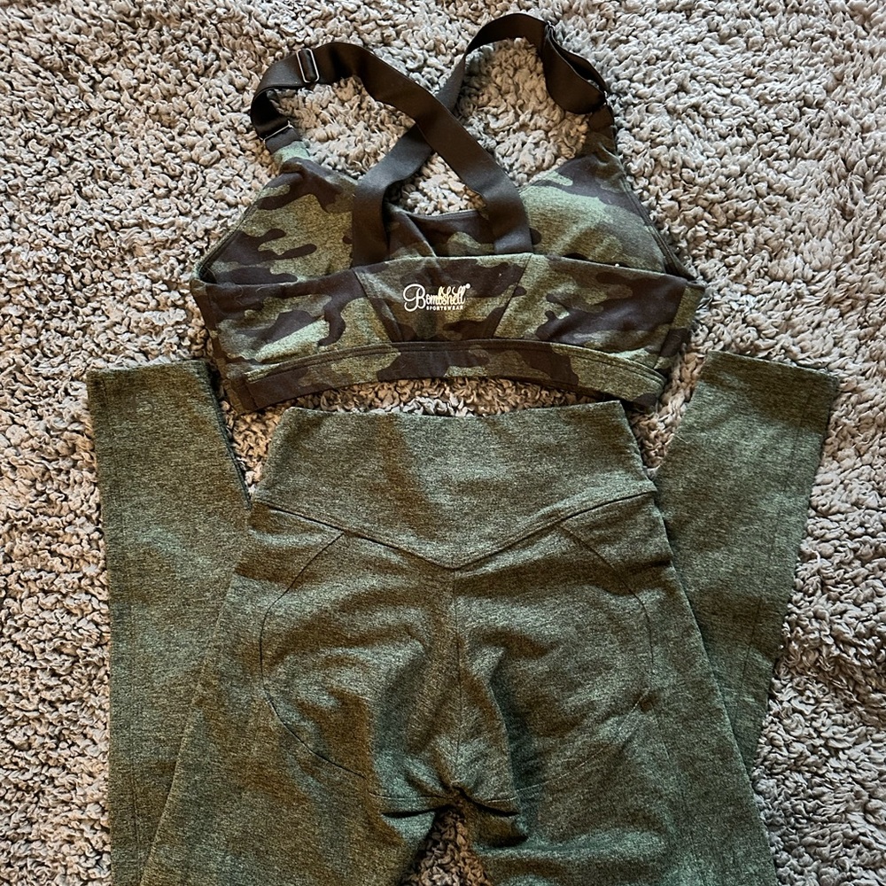 Set of Two- Bombshell Sportswear Matching Set Camo Green